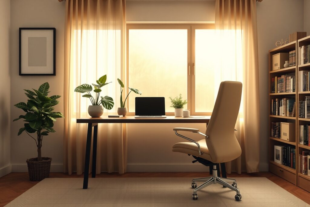 A Cozy Home Office with Green Plants – free AI stock image
