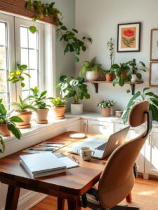 Cozy Home Office with Green Plants – free AI stock image
