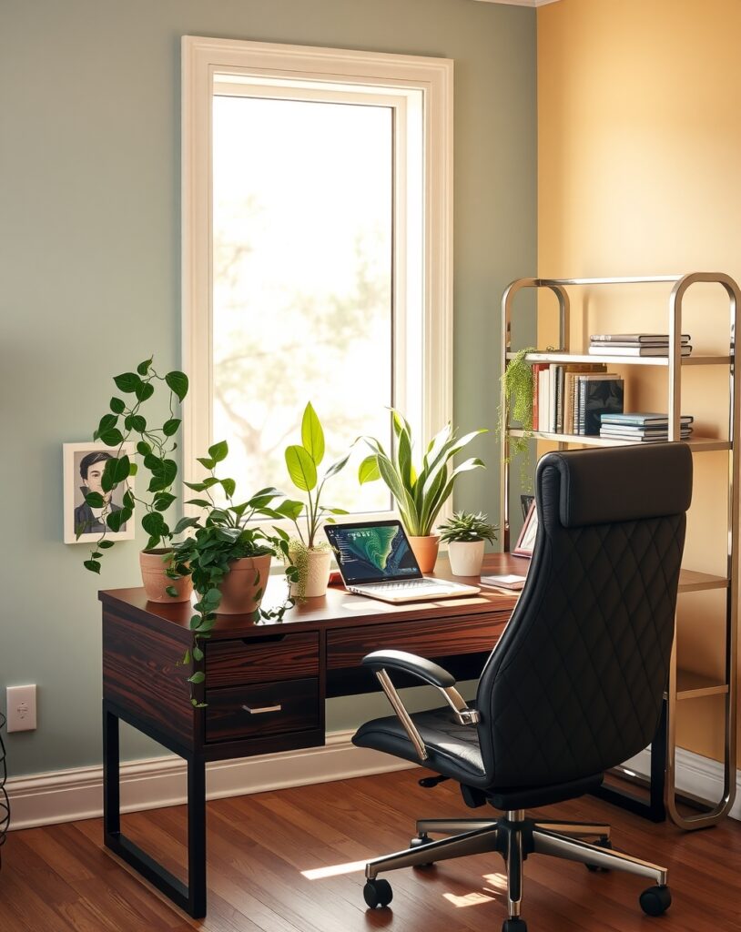 A Cozy Home Office with Greenery – free AI stock image