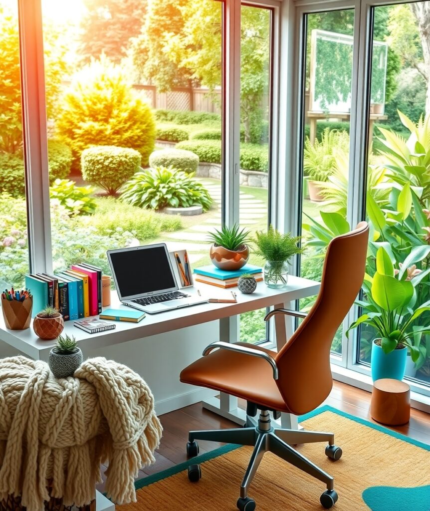 A Cozy Home Office with Greenery – free AI stock image