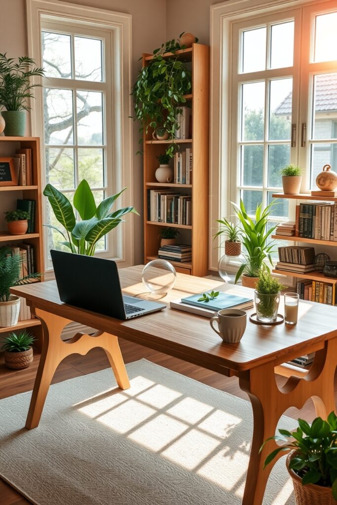 A Cozy Home Office with Greenery – free AI stock image