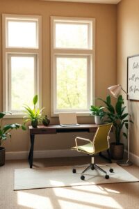Cozy Home Office with Greenery and Light – free AI stock image