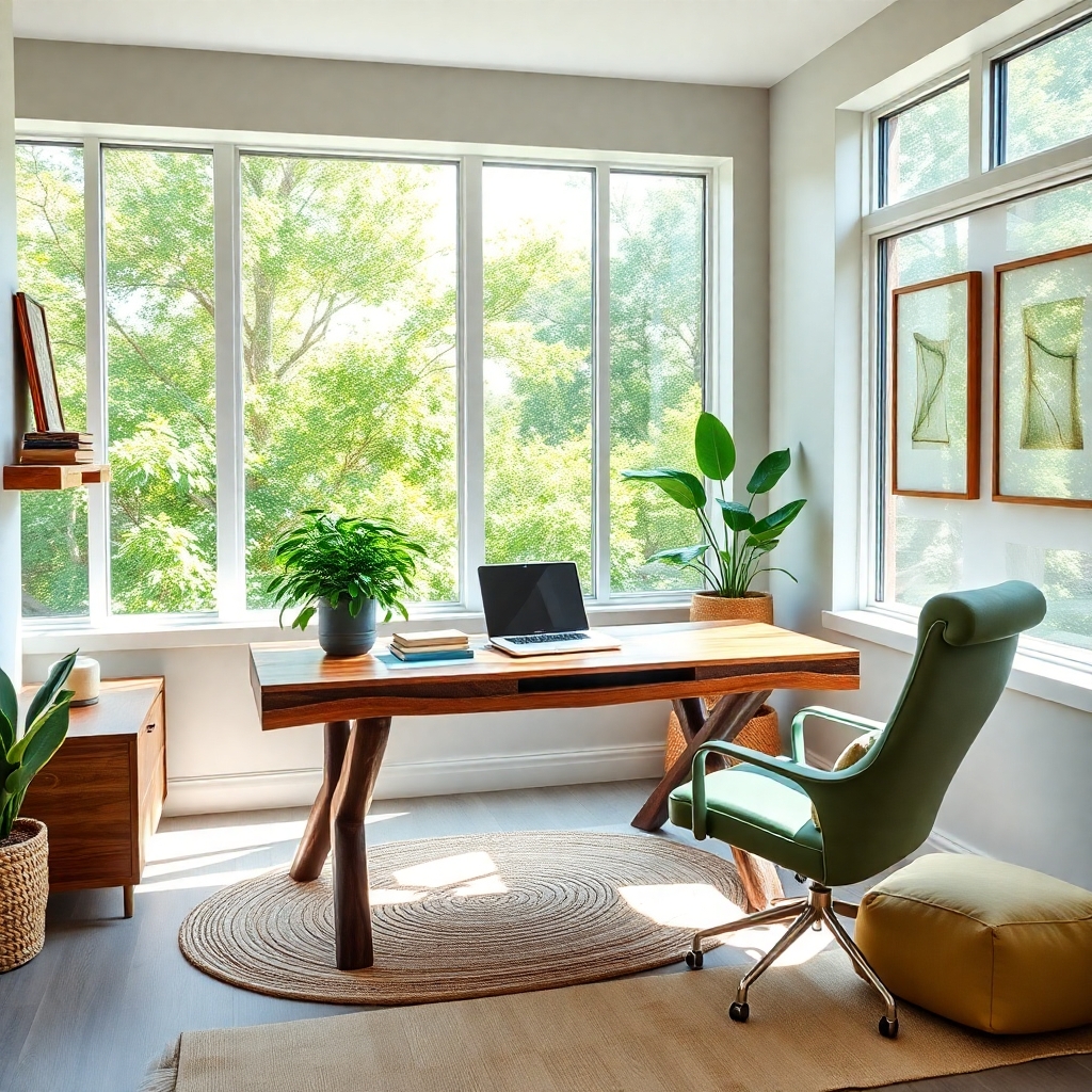 Cozy Home Office with Lush Greenery – free AI stock image