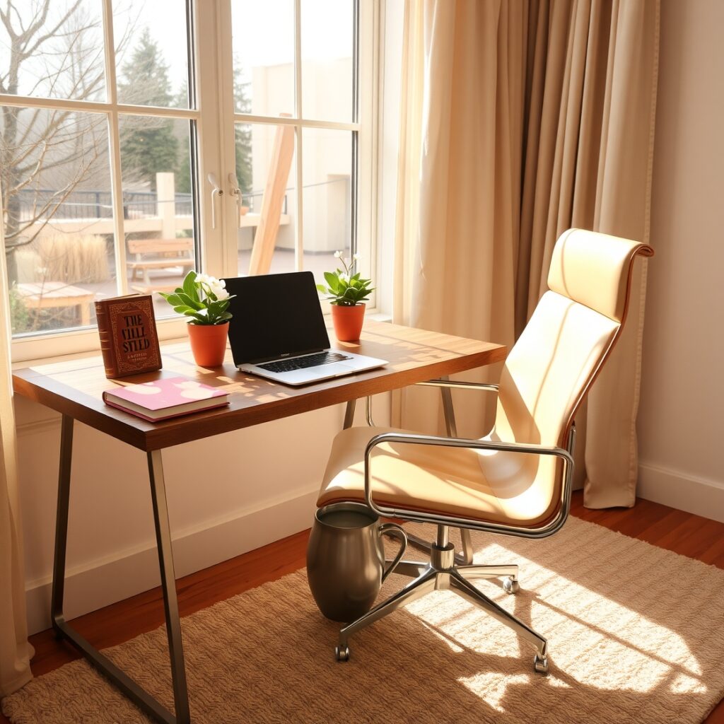 Cozy Home Office with Natural Light – free AI stock image