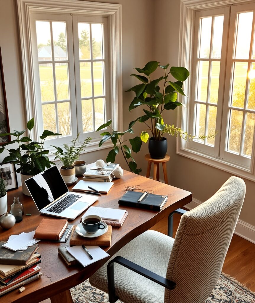 Cozy Home Office with Natural Light – free AI stock image