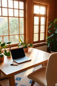 Cozy Home Office with Natural Light – free AI stock image