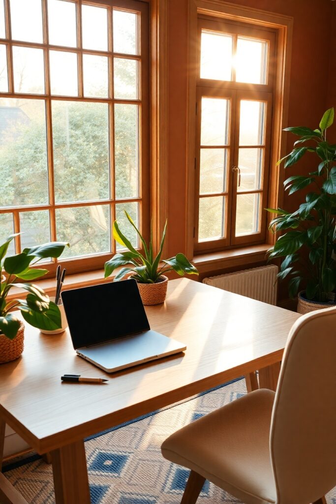 Cozy Home Office with Natural Light – free AI stock image