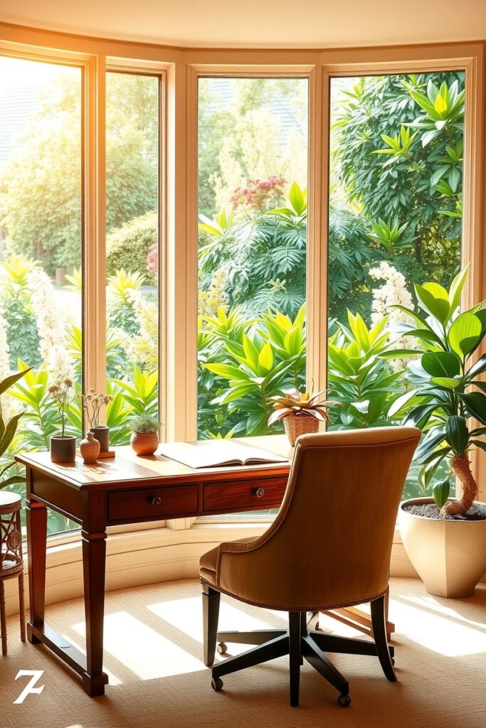 Cozy Home Office with Nature View – free AI stock image