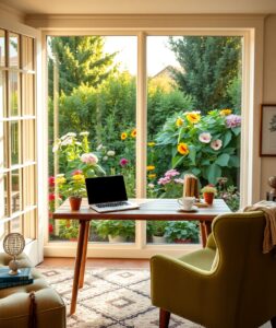 Cozy Home Office with Nature Views – free AI stock image