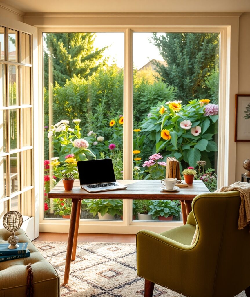 Cozy Home Office with Nature Views – free AI stock image
