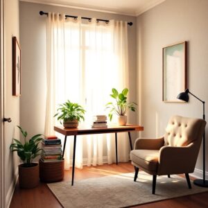 Cozy Home Office With Plants and Books – free AI stock image