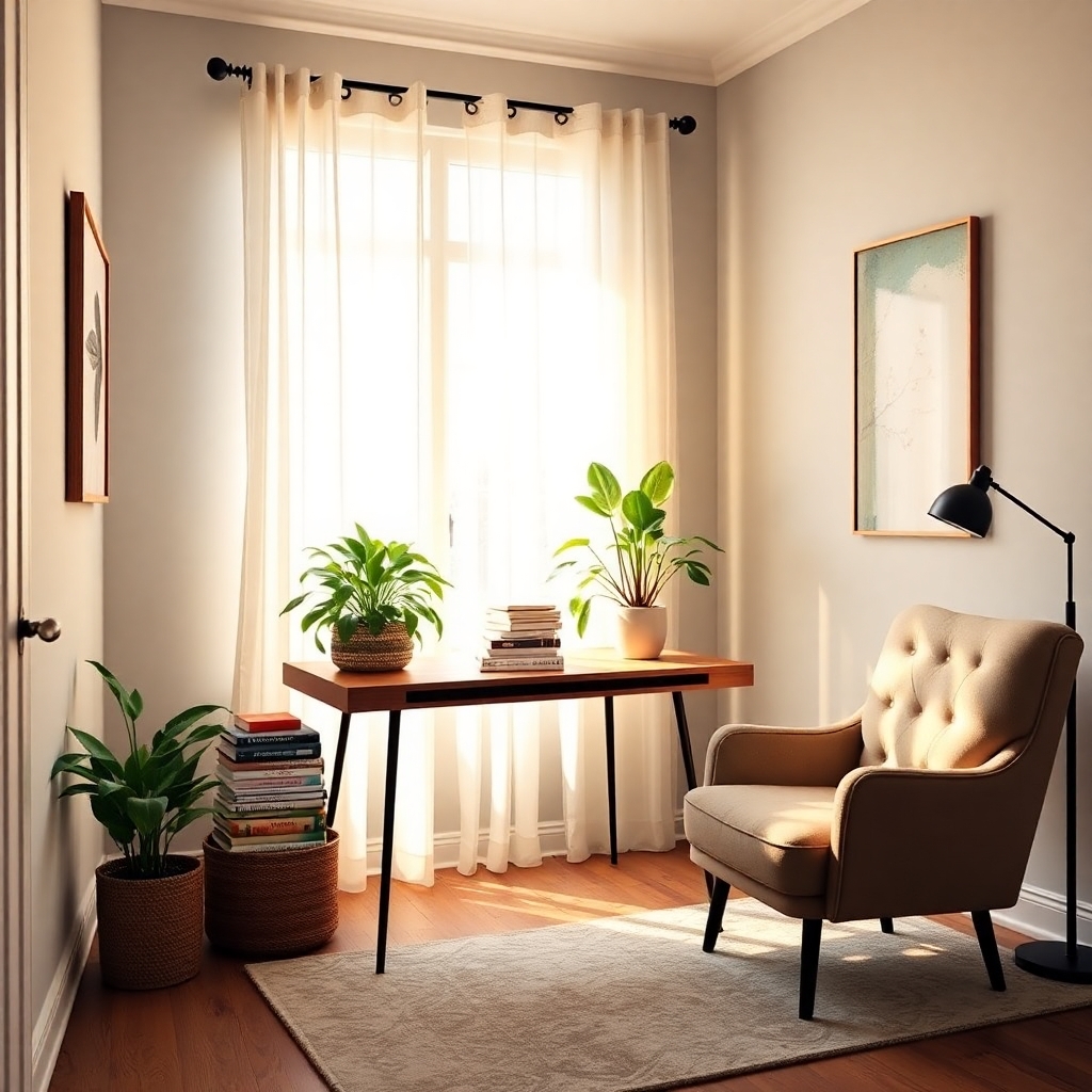 Cozy Home Office With Plants and Books – free AI stock image