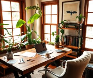 A Cozy Home Office with Plants and Comfort – free AI stock image