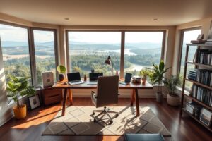 Cozy Home Office with Scenic View – free AI stock image