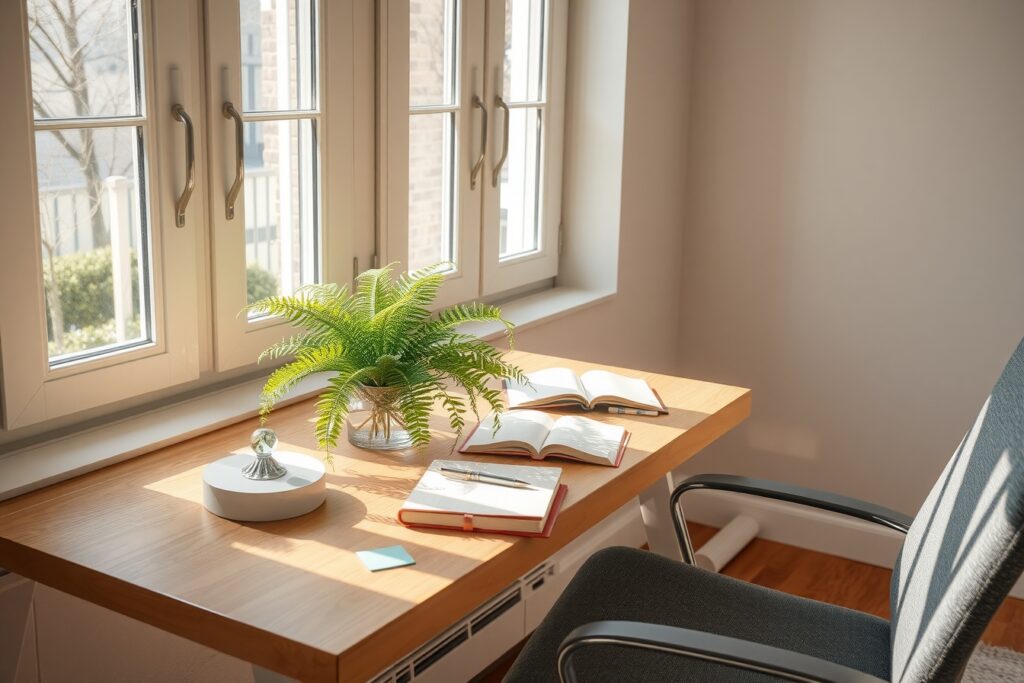 A Cozy Home Workspace Setup for Balance – free AI stock image