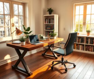 Cozy Home Workspace with Greenery – free AI stock image