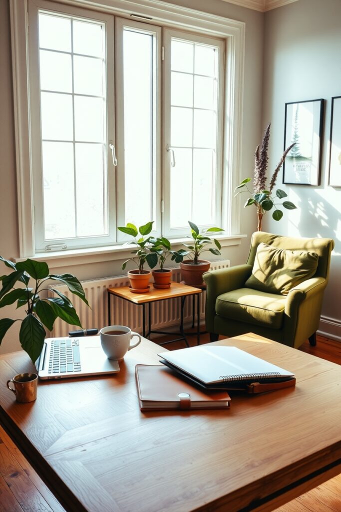 Cozy Home Workspace with Natural Light – free AI stock image