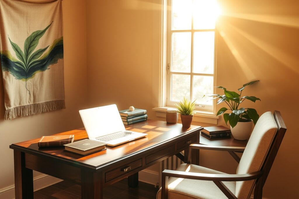 Cozy Home Workspace with Natural Light – free AI stock image