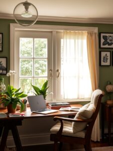 Cozy Home Workspace with Plants and Light – free AI stock image