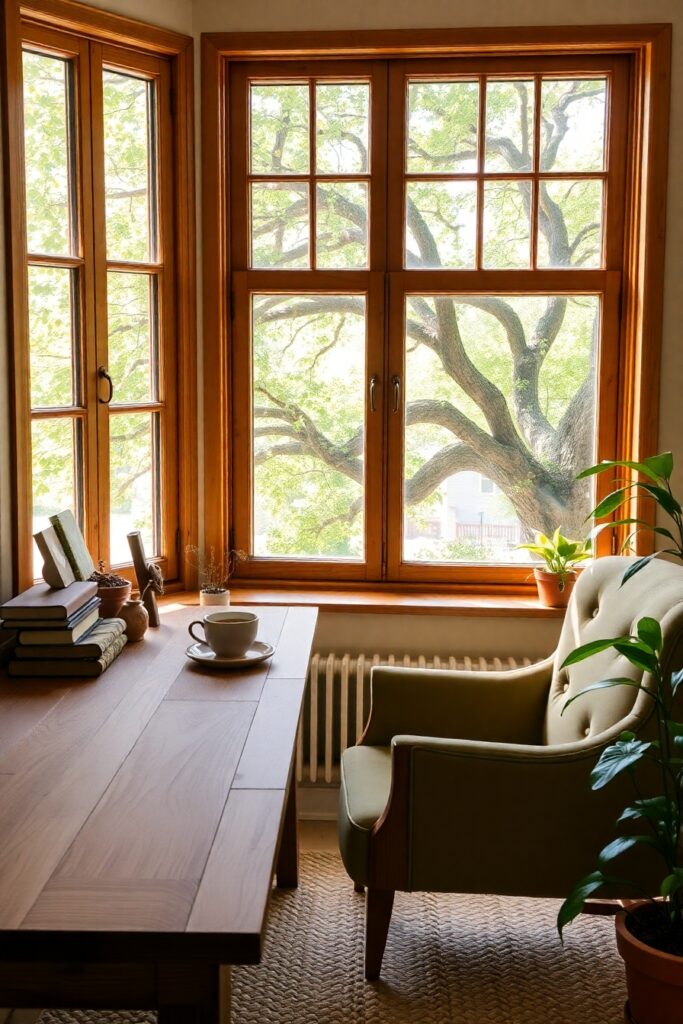 Cozy Home Workspace with Plants and Light – free AI stock image