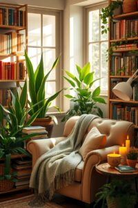 Cozy Indoor Reading Nook with Plants – free AI stock image