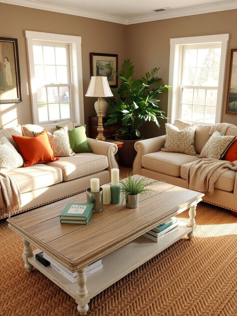 Cozy Living Room with Warm Decor Elements – free AI stock image