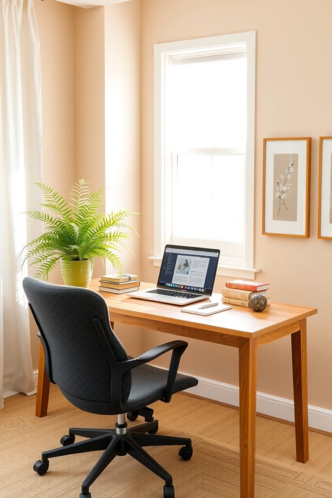 Cozy Minimalist Home Office Setup – free AI stock image