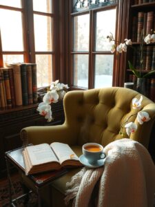 A Cozy Morning Ritual with Coffee and Books – free AI stock image