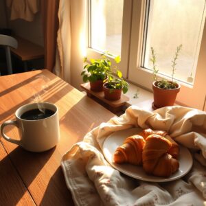 Cozy Morning Routine in a Sunlit Kitchen – free AI stock image