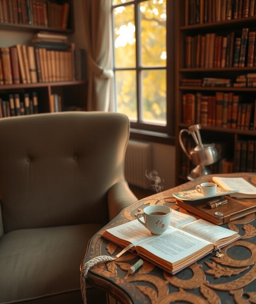 Cozy Morning Routine with Coffee and Books – free AI stock image