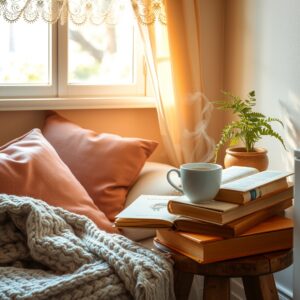 A Cozy Morning Routine with Tea and Books – free AI stock image