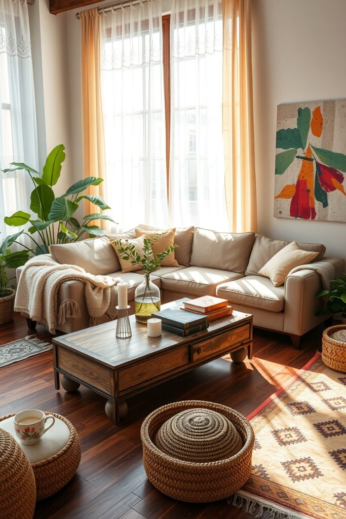 Cozy Urban Living Room with Plants – free AI stock image