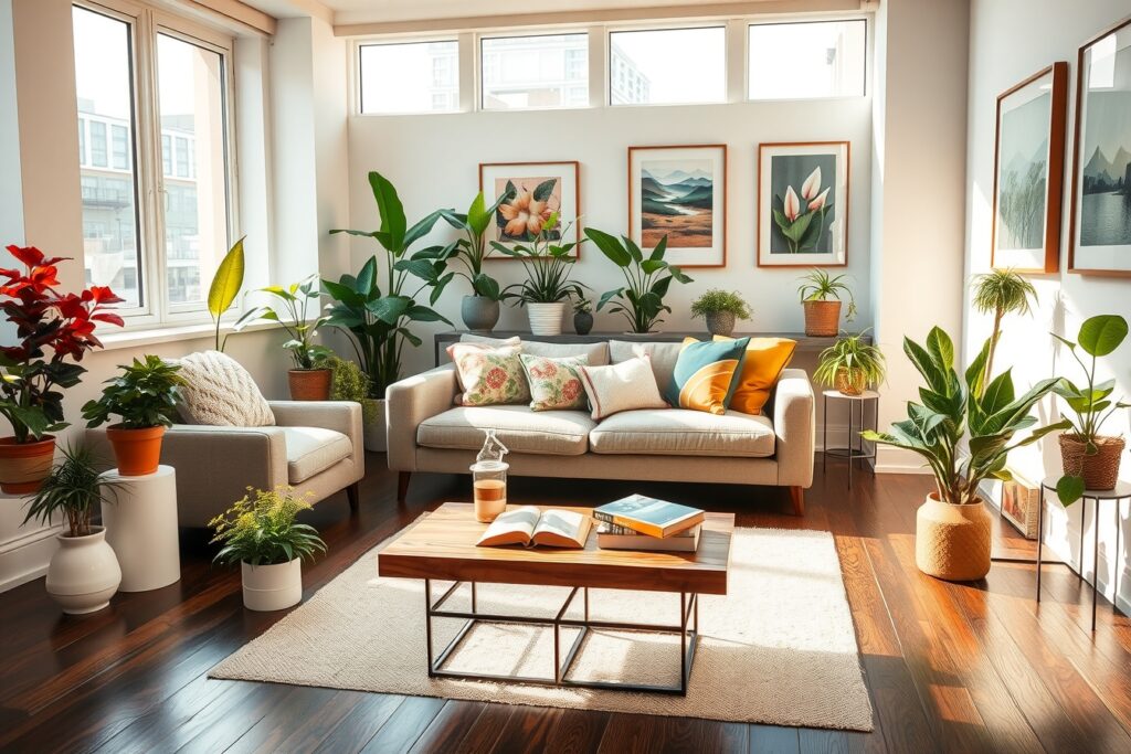 Cozy Urban Living with Potted Plants – free AI stock image