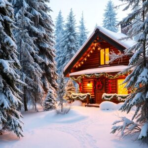 Cozy Winter Cabin by the Fire – free AI stock image
