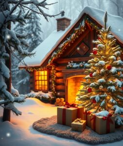 Cozy Winter Cabin by the Fireplace – free AI stock image