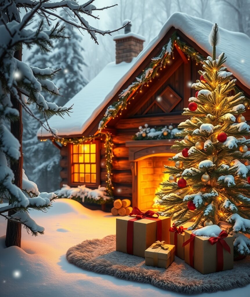 Cozy Winter Cabin by the Fireplace – free AI stock image