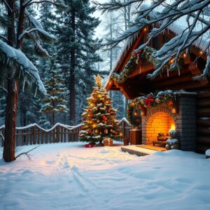 Cozy Winter Cabin Decorated for Christmas – free AI stock image