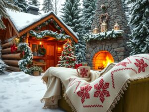 Cozy Winter Cabin Decorated for Holidays – free AI stock image