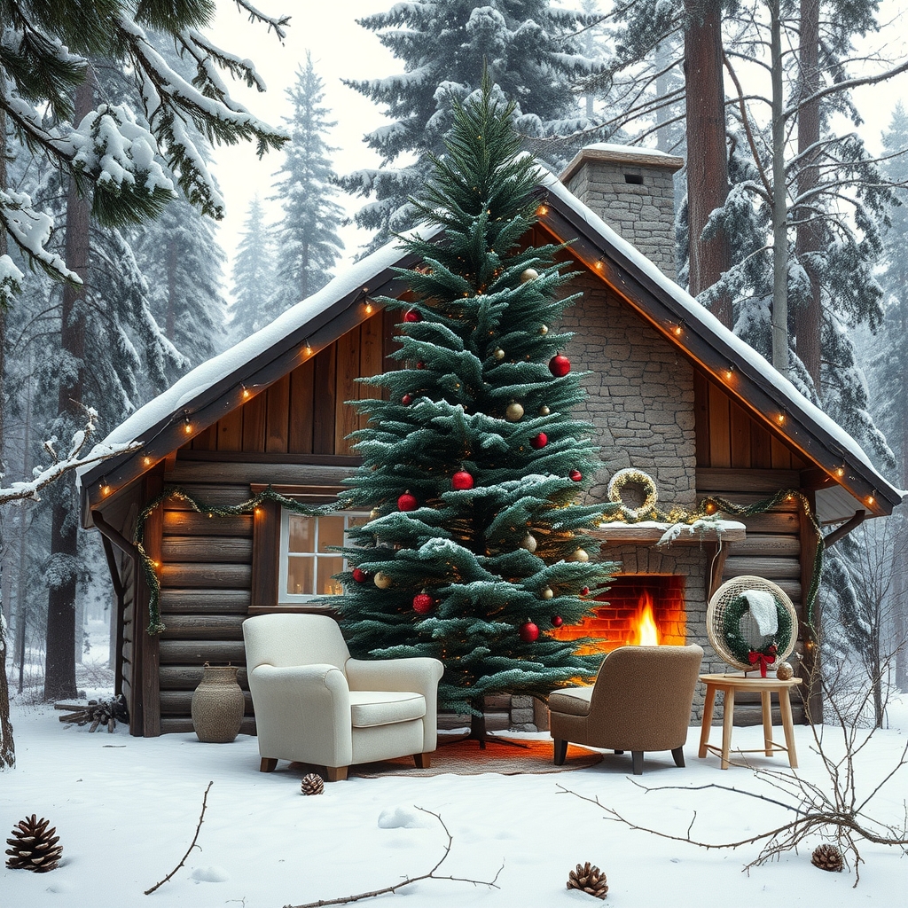 Cozy Winter Cabin Decorated for the Holidays – free AI stock image