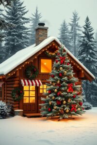 Cozy Winter Cabin Decorated for the Holidays – free AI stock image