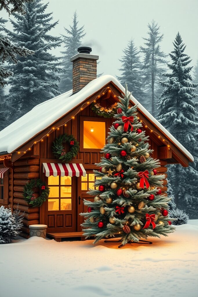 Cozy Winter Cabin Decorated for the Holidays – free AI stock image