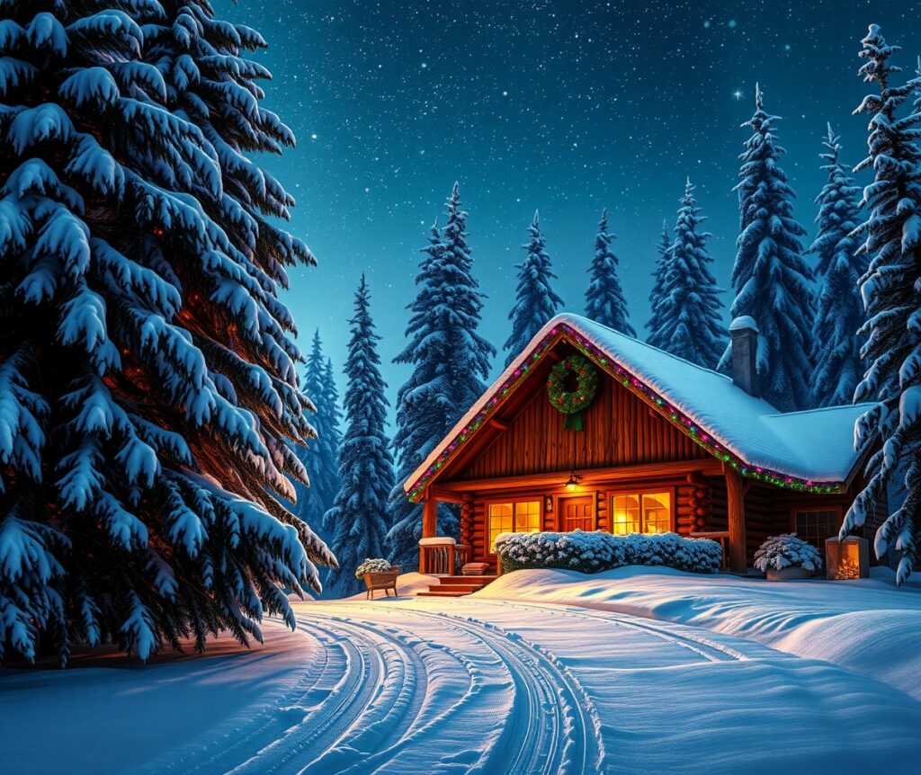 Cozy Winter Cabin During Christmas Eve – free AI stock image