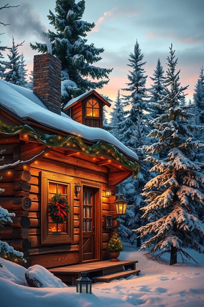 Cozy Winter Cabin During Christmas Holidays – free AI stock image