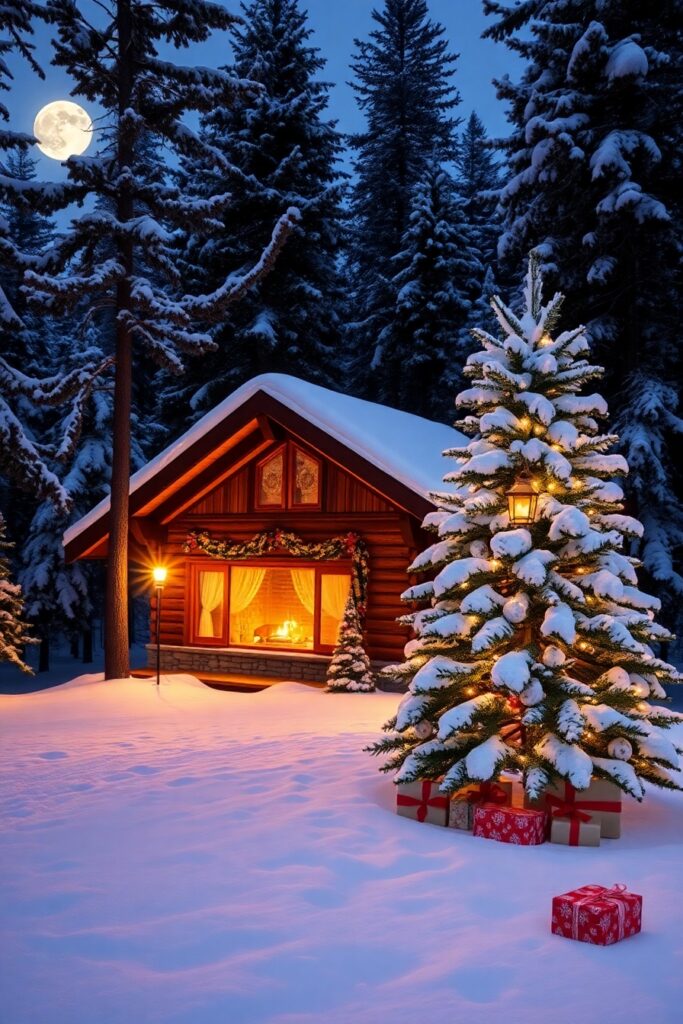 Cozy Winter Cabin During Holiday Celebrations – free AI stock image