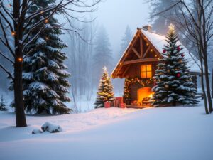 Cozy Winter Cabin During Holiday Season – free AI stock image