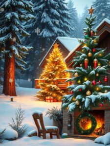 Cozy Winter Cabin During Holiday Season – free AI stock image