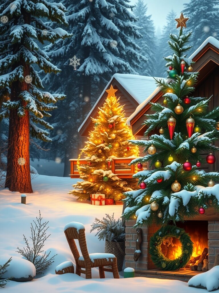 Cozy Winter Cabin During Holiday Season – free AI stock image