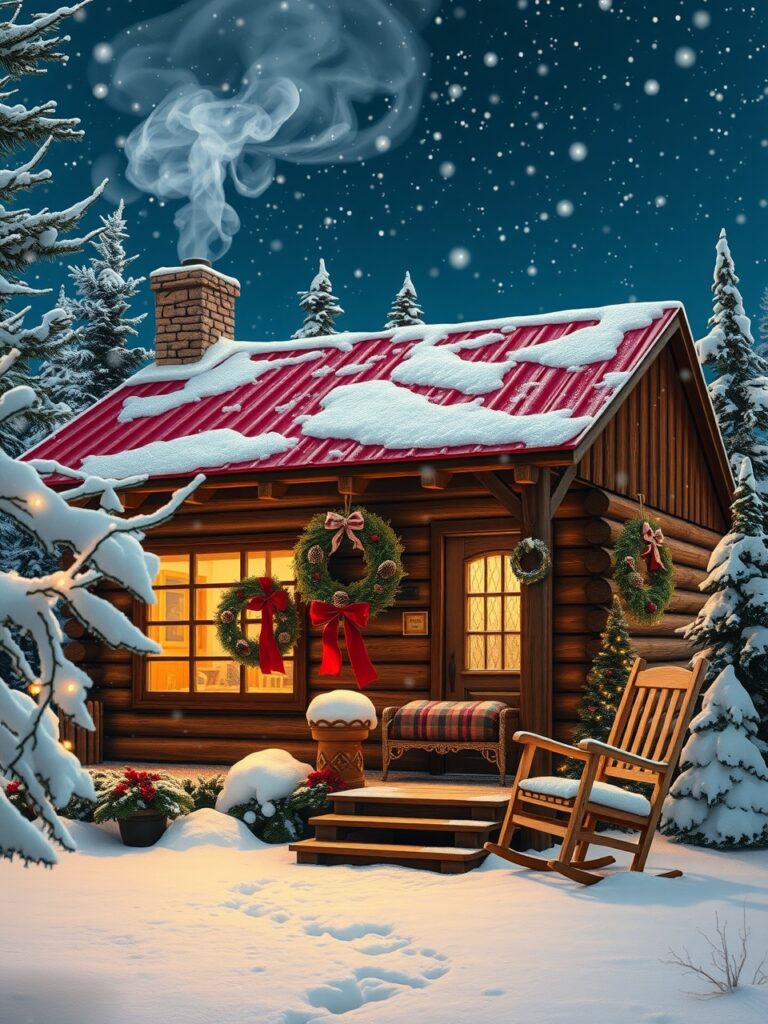Cozy Winter Cabin During Holiday Season – free AI stock image