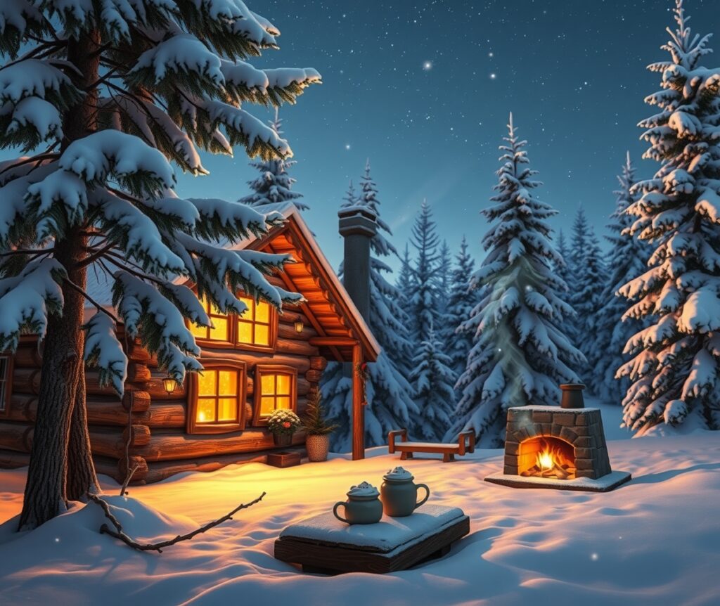Cozy Winter Cabin During Holiday Season – free AI stock image