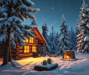 Cozy Winter Cabin During Holiday Season – free AI stock image